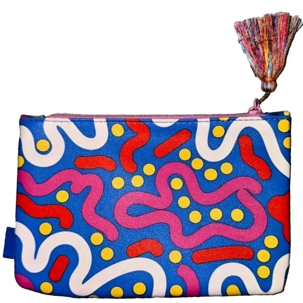 Ipsy Glam Bag September 2023 Pink Blue Yellow Tassel Zipper Empty Glambag